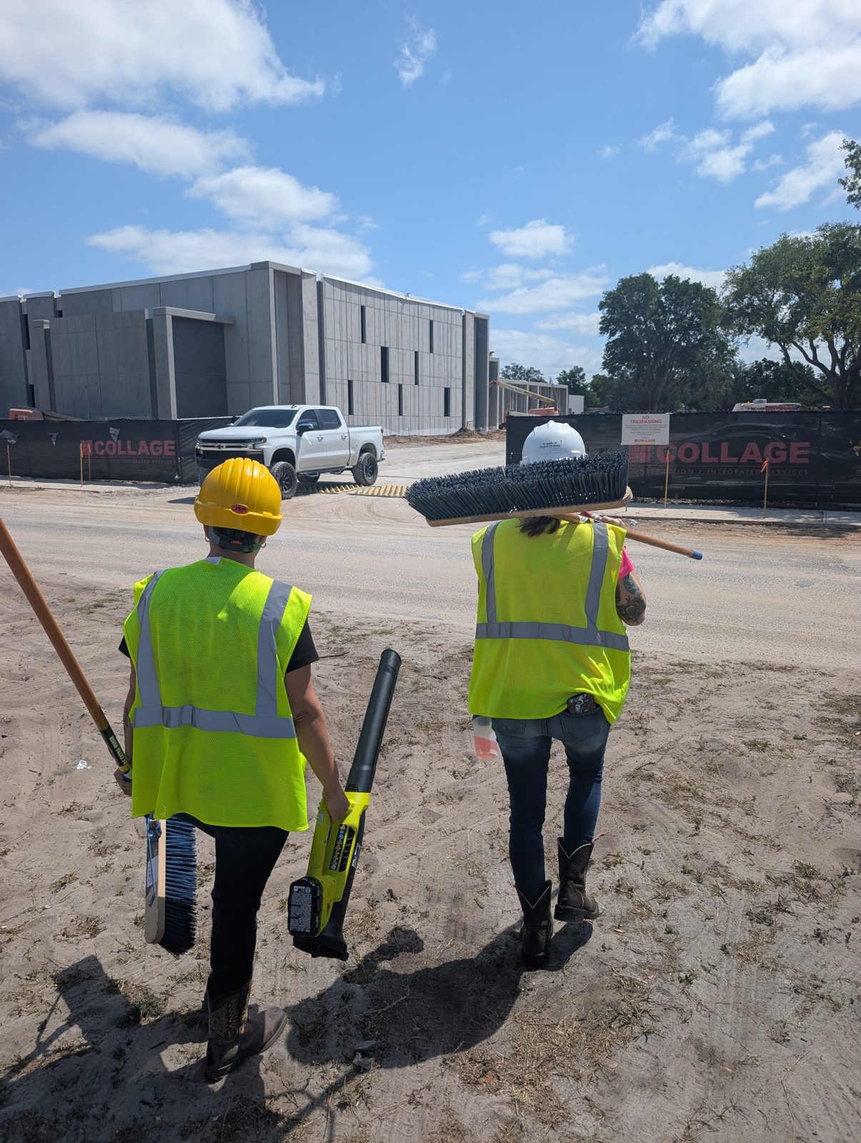 An Orchid Cleaning crew heading in to clean at the Winter Haven Recreation & Cultural Center construction site