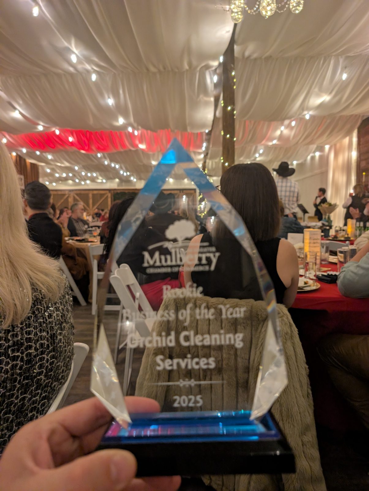 The Greater Mulberry Chamber of Commerce 2025 Rookie Business of the Year award for Orchid Cleaning Services, held at the awards banquet