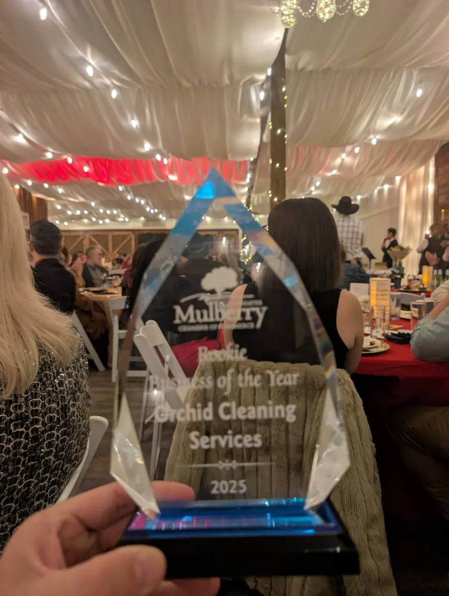 The Greater Mulberry Chamber of Commerce 2025 Rookie Business of the Year award for Orchid Cleaning Services, held at the awards banquet