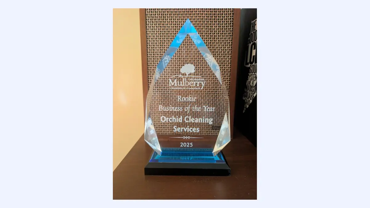 Greater Mulberry Chamber of Commerce Rookie Business of the Year 2025 award plaque for Orchid Cleaning Services