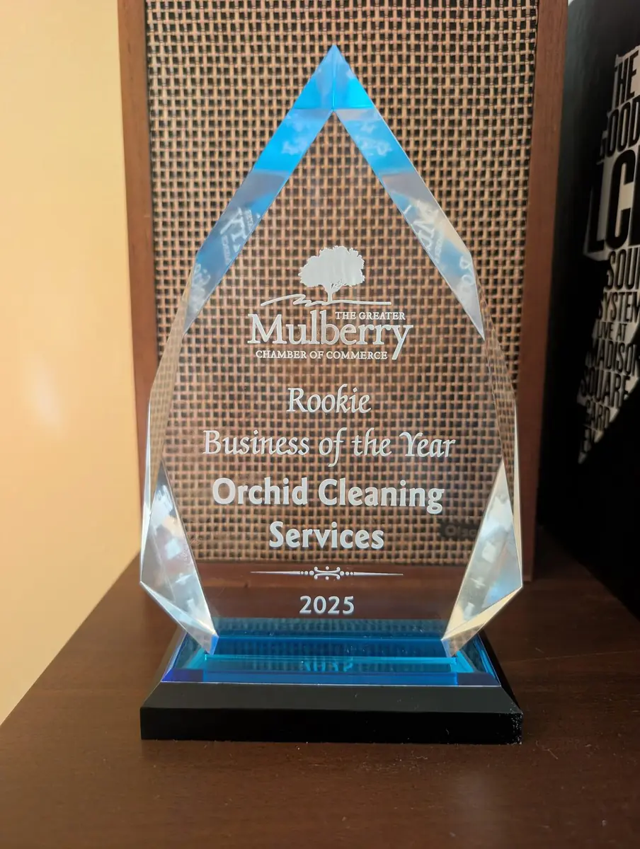 2025 Rookie Business of the Year award from Greater Mulberry Chamber of Commerce presented to Orchid Cleaning Services